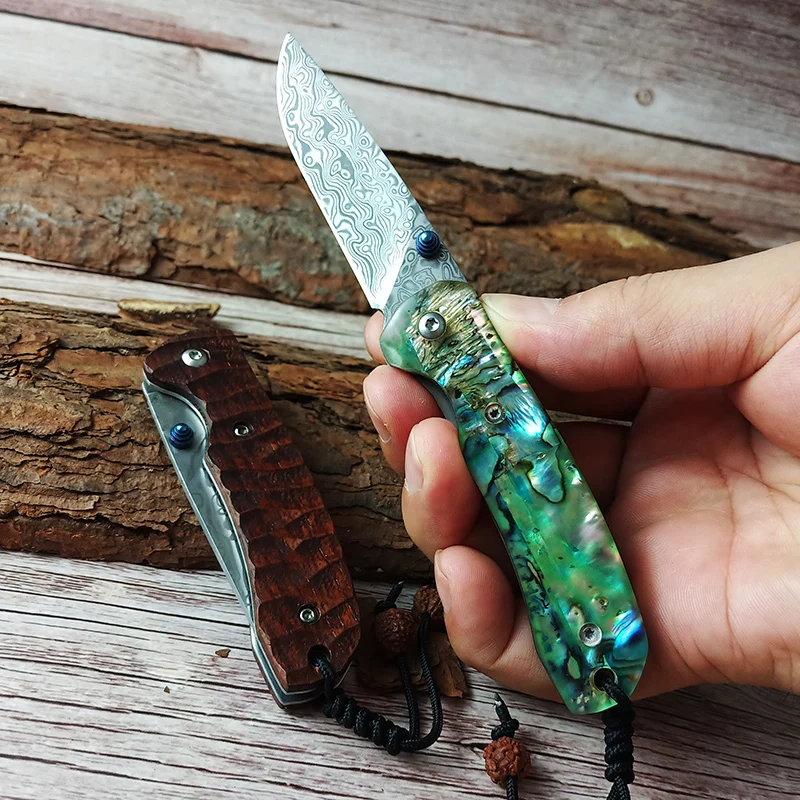 

Free shipping sharp Damascus steel нож camping tool folding knife wood handle outdoor self-defense knife hand operated tools