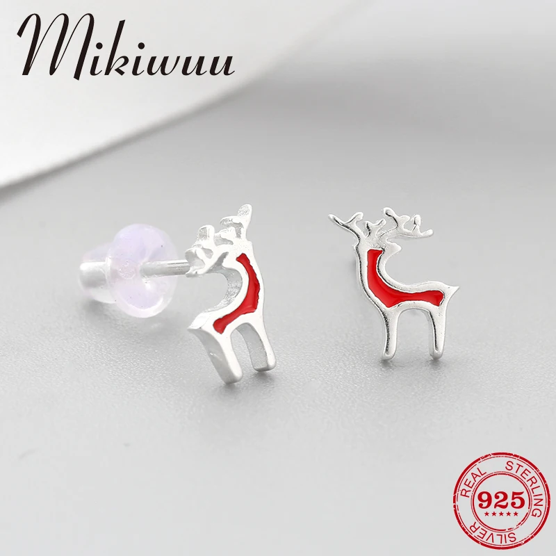 

Real 925 Sterling Silver Exquisite Christmas Gift Elegant elk fashion Stud Earrings luxury Party Jewelry red Enamel