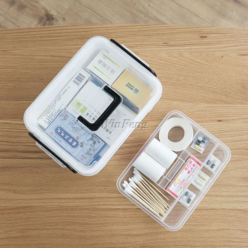 Kit de primeros auxilios para el hogar de plástico blanco caja médica 2 capas portátil de supervivencia de campamento Kits de emergencia caja de almacenamiento de medicamentos de tratamiento
