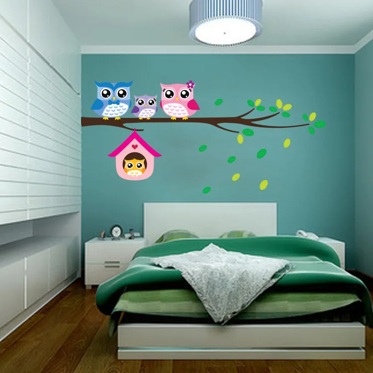 

1 pcs LESUPERAY Cute Cartoon Owl Family Mural PVC Wall Stickers for Kids Baby Room Removable Wall Decal Waterproof Home Decor