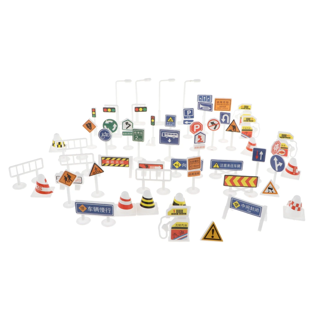 56 pieces Kids Block Street Traffic Signs Kid Children's Educational Toy for Traffic Knowledge Learning Car & Train Playset Gift