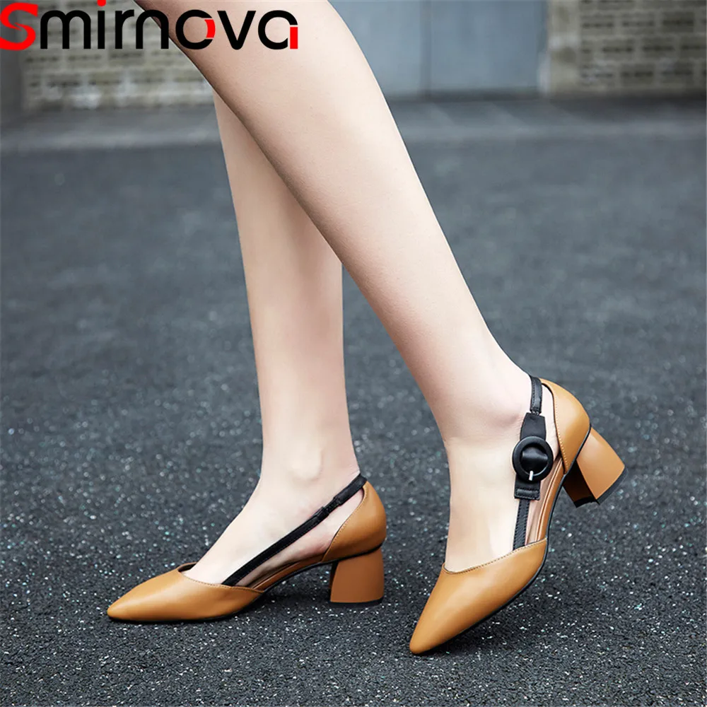 

Smirnova fashion 2018 spring autumn shoes woman pointed toe shallow elegant pumps women shoes genuine leather high heels shoes