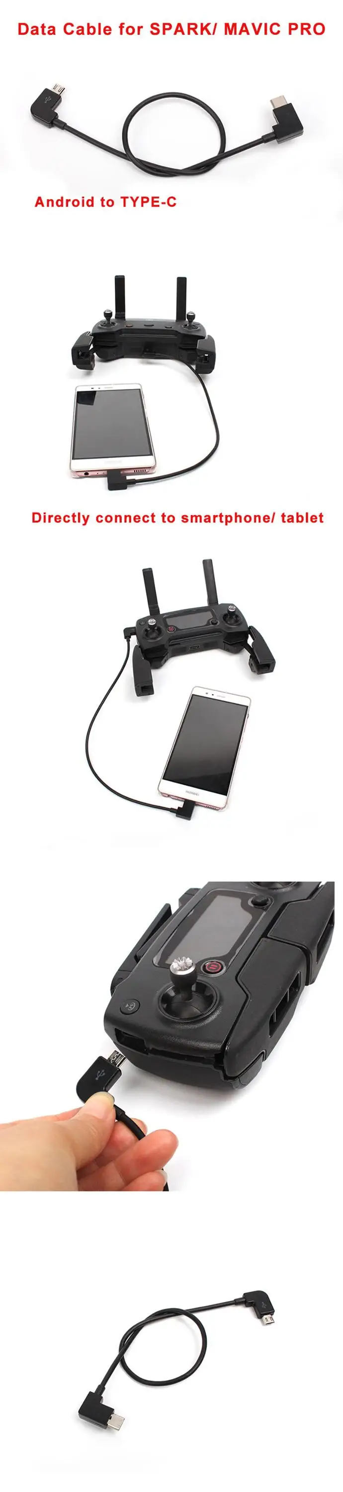 Sunnylife Spark DJI Mavic Air Mavic Pro Remote Control Data Cable Tablet Phone Converting Line Connector Android to IOS Type-C-7
