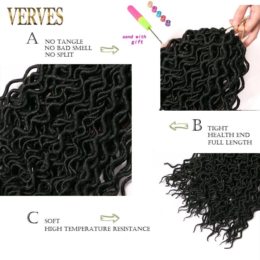 VERVES Faux locs Curly ponytaiHair, 16 дюймов, вязанные волосы, 75 г/упак., 24 пряди/упаковка, синтетические плетеные волосы для наращивания