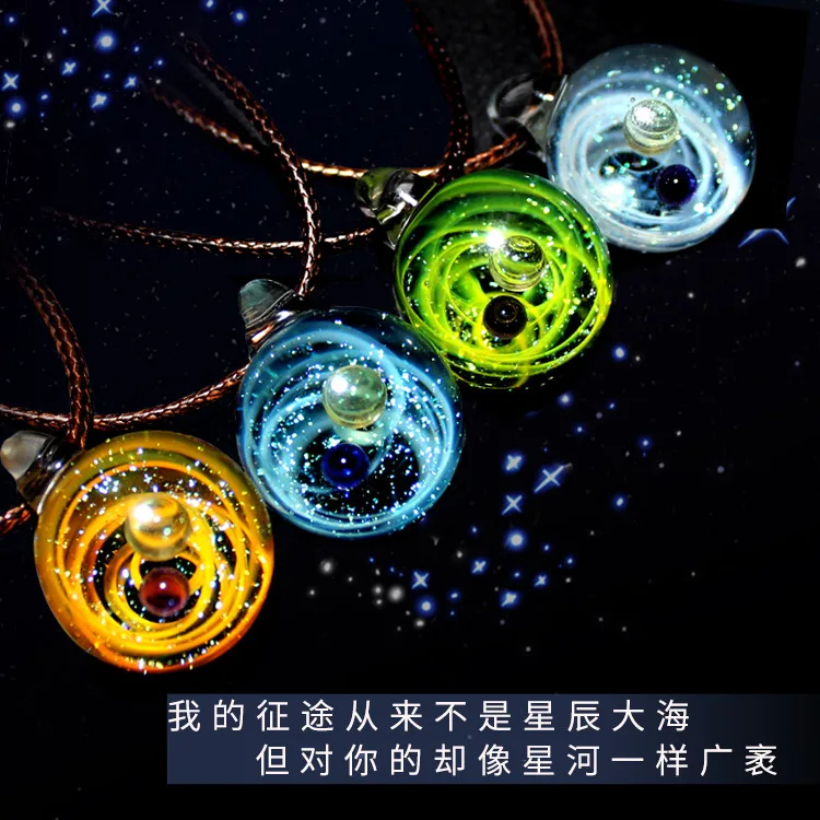 Ожерелье с подвеской из стеклянных бусин с двумя планетами, Галактическая веревочная цепь, дизайн солнечной системы, ожерелье для женщин, рождественский подарок