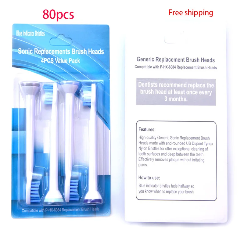 

80PCS hx6084 Generic Electric Sonic Replacement Brush Heads Fits For Philips HX6952 HX9322 HX9330 HX9332 HX9340 HX9342 HX9382