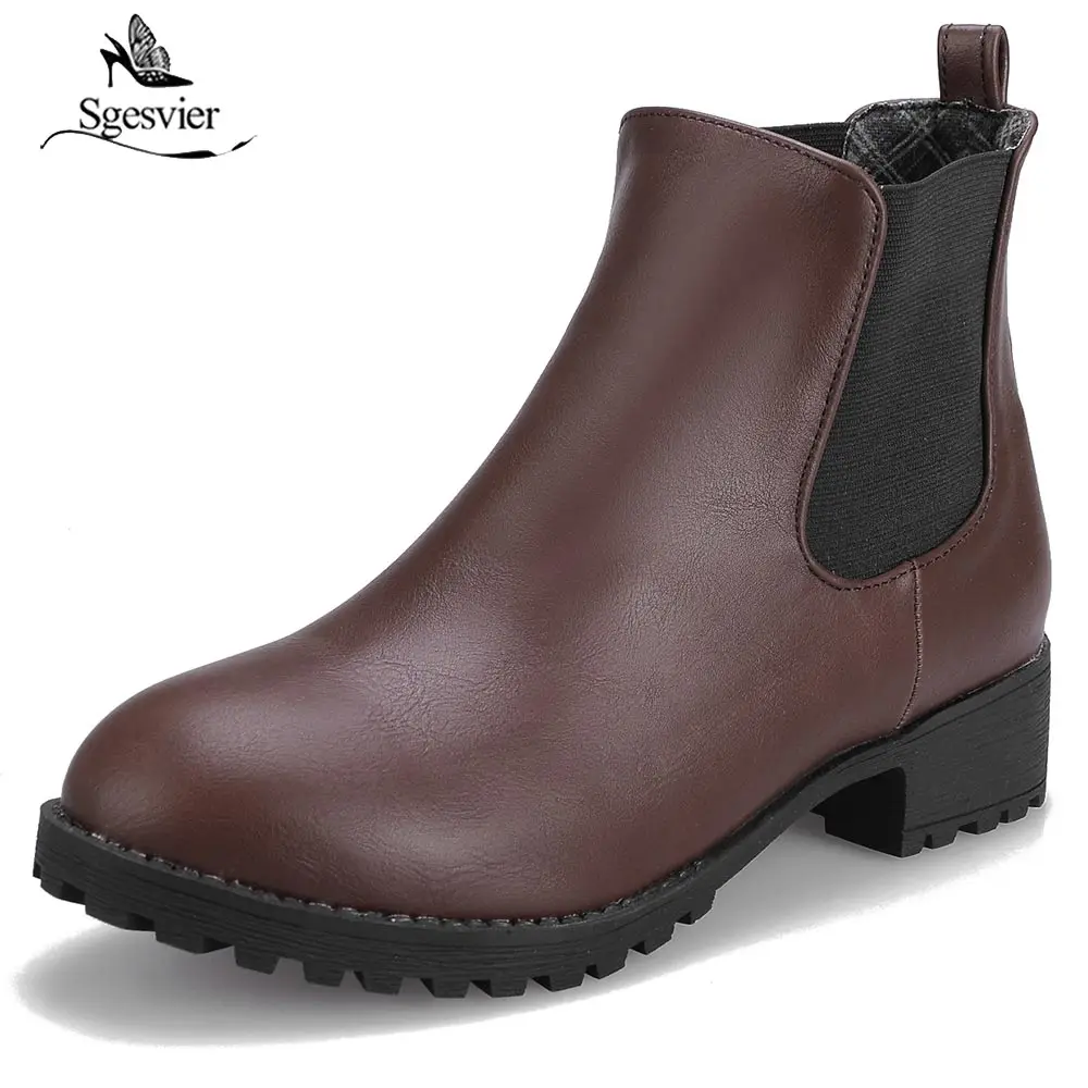 

Sgesvier Concise Ladies Ankle Boots Women Round toe Winter Boots Thick Heels Soft Bottom Slip On Mother Shoes Autumn OX836