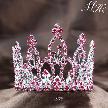 

Mini Brides Pink Tiara Round Crown Austrian Rhinestone Headband Bridal Wedding Prom Pageant Party Costumes Hair Jewelry