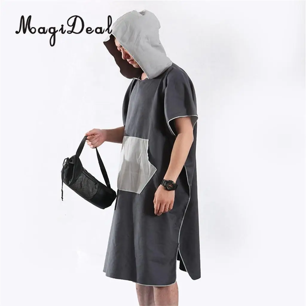 MagiDeal Surf Beach Wetsuit Changing Towel Poncho Robe & Hood, Pocket, Mesh Bag for Surfer, Swimmer, Diver - One Size Fits All
