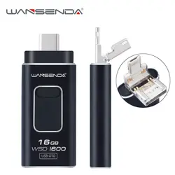 Wansenda-i600 флэш-накопитель USB OTG коннектор Lightning для iphone type-c накопитель usb 2,0 флешки для Android 4 в 1 USB флеш-накопитель диск