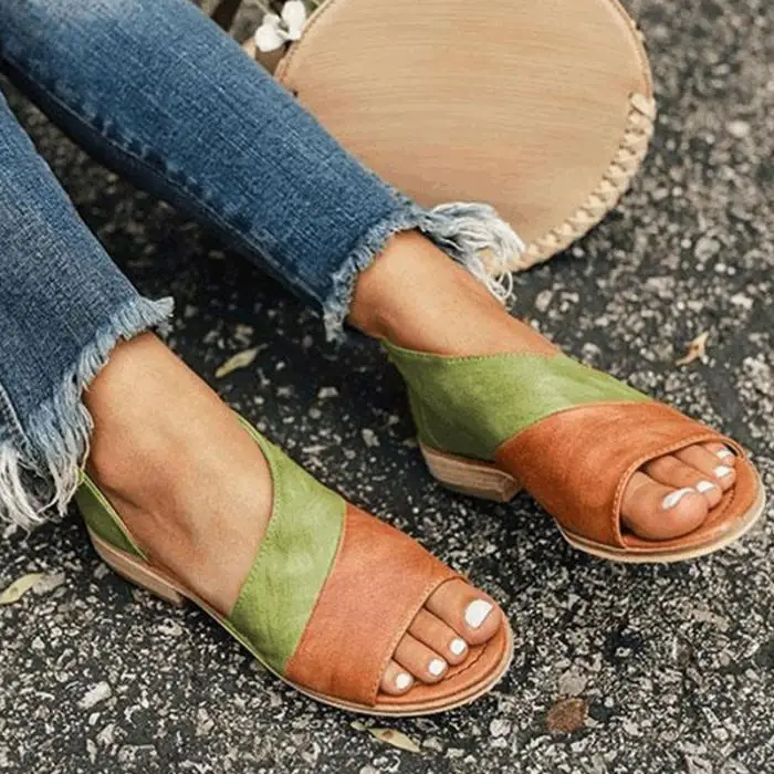 Для женщин Повседневное открытый носок плотная плоские сандалии низкий квадратный каблук носки-тапочки обувь для пляжа C55K распродажа