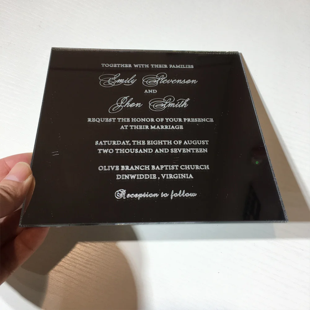  Customized sample for 150*150MM silver mirror acrylic wedding invitation card - 32856334097