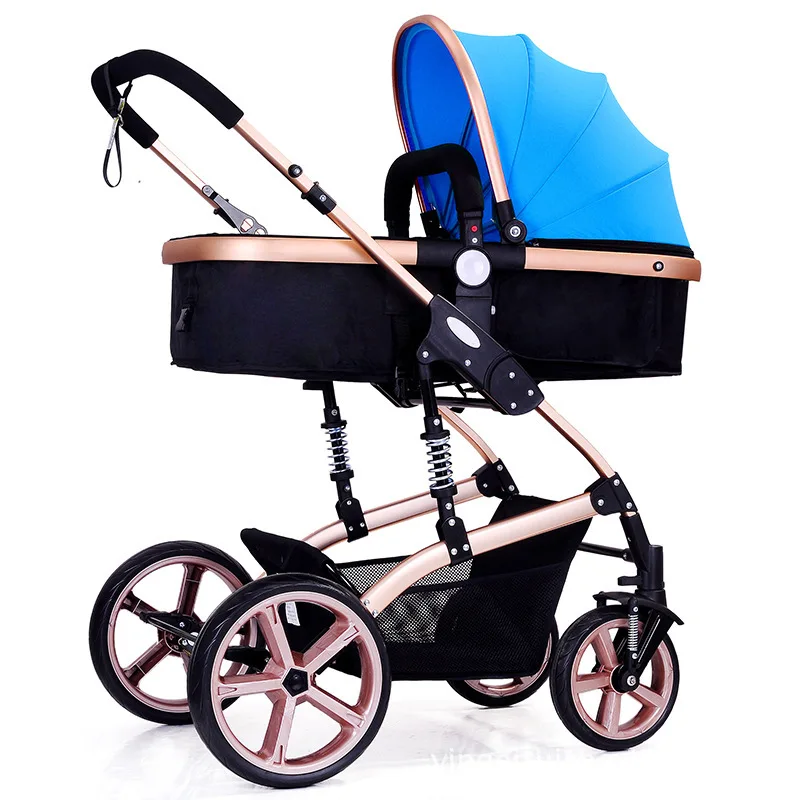105 см высокая пейзажная популярная розовая коляска для мамы 3 в 1 Двусторонняя дорожная коляска легкая розовая коляска детская коляска на колесиках - Цвет: Blue