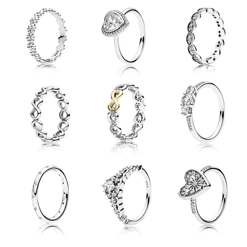 

Trendy 925 Sterling Silver Enternal Love Heart Crown Pandora Ring for Women Wedding Party Rings Lady Fine Birthday Gift Jewelry