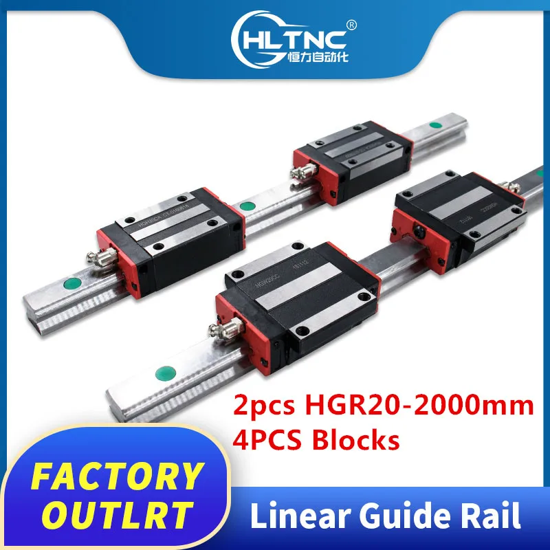 

china hiwin size 2 sets HGR20-2000mm Linear rail & 4 pcs HGW20CC /HGH20CA Block Bearing for Cnc Router