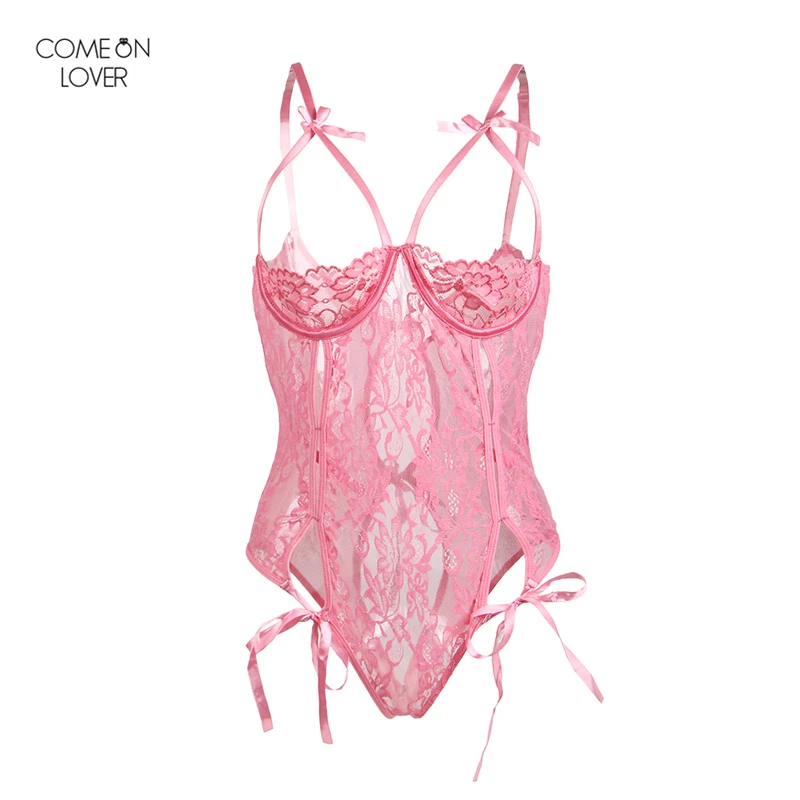 Comeonlover Кружевное боди черное кружево Открыть Бюст Тедди тела Feminino Combishort RT80422 2018