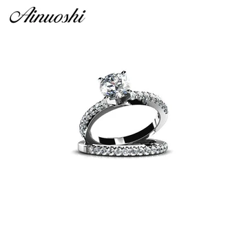 

AINOUSHI 2017 Hot 925 Sterling Silver Wedding Engagement Ring Set for Women Bridal Band SONA Fine Jewelry Gift for Girl Ring Set