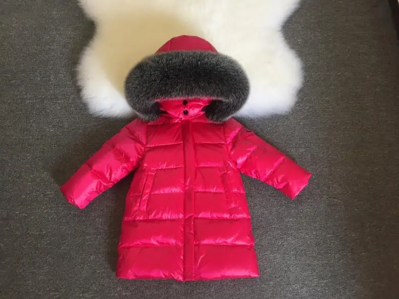 Теплое зимнее пальто из натурального меха енота для больших детей, новая длинная пуховая парка, модная верхняя одежда с меховым воротником, Брендовое дизайнерское пальто - Цвет: fuchsia fox fur