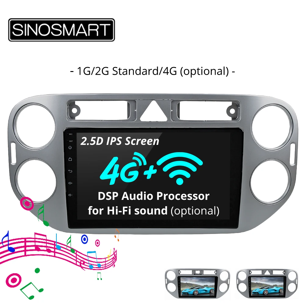 

SINOSMART 2.5D IPS/QLED 1G/2G/4G Optional Car GPS Navigation for Volkswagen Tiguan 2010-2017 Support OBD 2 Bluetooth