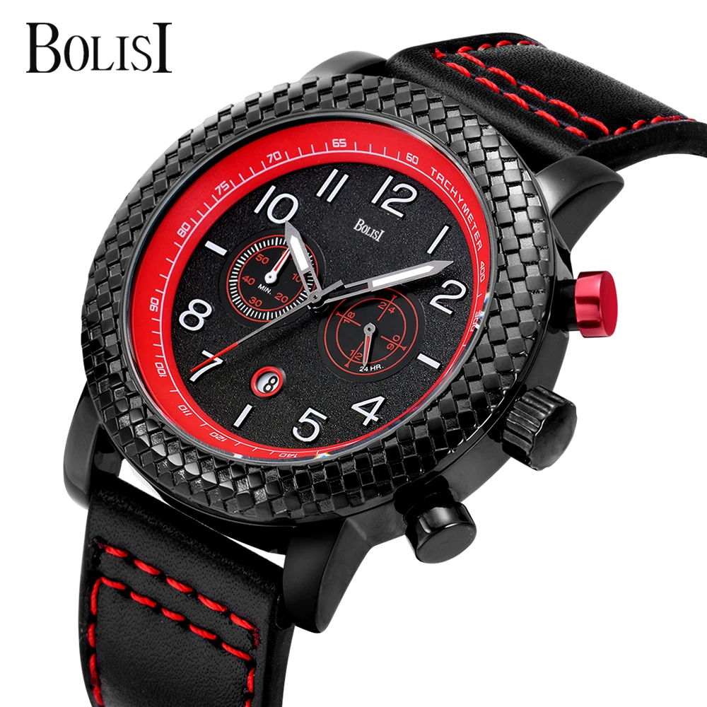 

BOLISI Original Mens Watches Analog Quartz Military Sport Waterproof Wristwatch Leather Strap Creative Dial Fashion Men's Clock