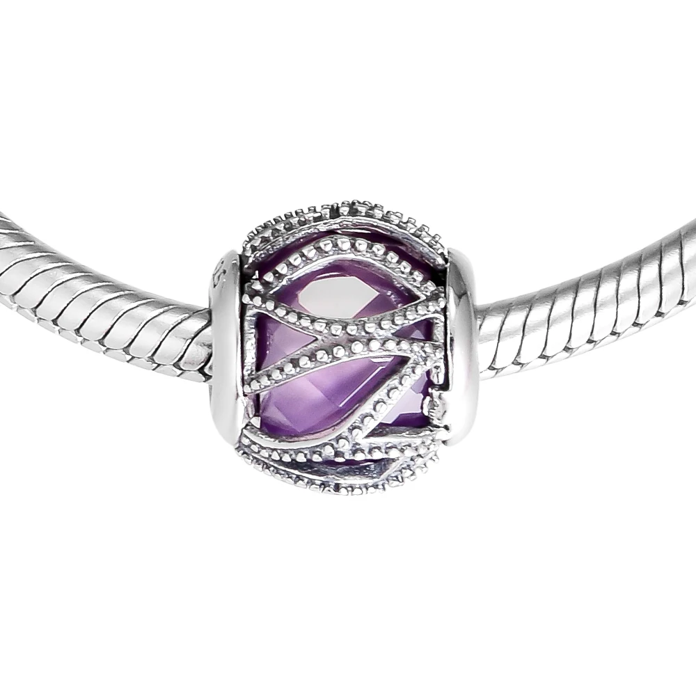 Сделай Сам подходят для браслетов Pandora Браслеты с переплетающимся узором Сияющие талисманы с фиолетовый объемный Zironia серебряные бусины 925 пробы