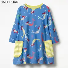 SAILEROAD Осенние платья для девочек 6 лет Вышивка с принтом животных Карманные платья Vestidos Собака Выкройка Элегантное платье для девочек