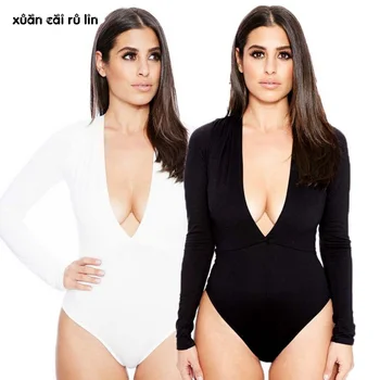 

2020 white black red Sexy clubwear Bodysuit v neck bodysuit long sleeve Bodycon jumpsuit body top overalls women rompers Jumpers