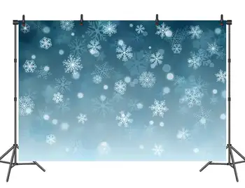 

Winter Photography Backdrops Christmas Holiday Party Banner Blue Bokeh Snowflake Studio Photo Booth Background Table Decorations