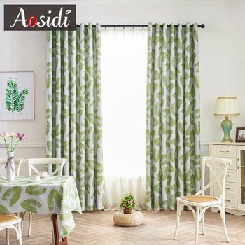 

Green Leaves Print Modern Living Room Window Blackout Curtains For Bedroom 80-90% Shading Curtains Home Decor Blinds Customized