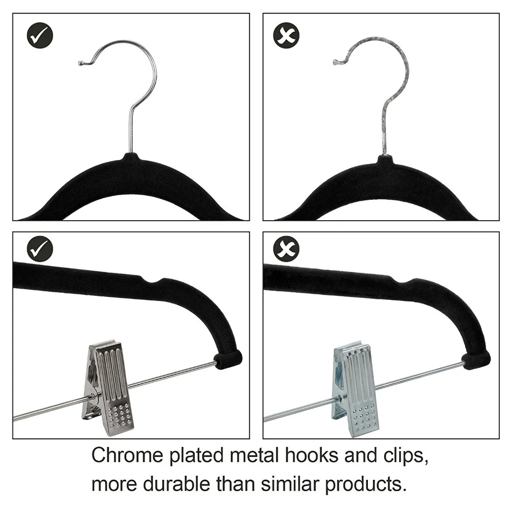 Бархатные вешалки для брюк-не скользят достаточно сильно и экономят пространство с металлическими хромированными зажимами/канавками/крючками для пальто/брюк/куртки