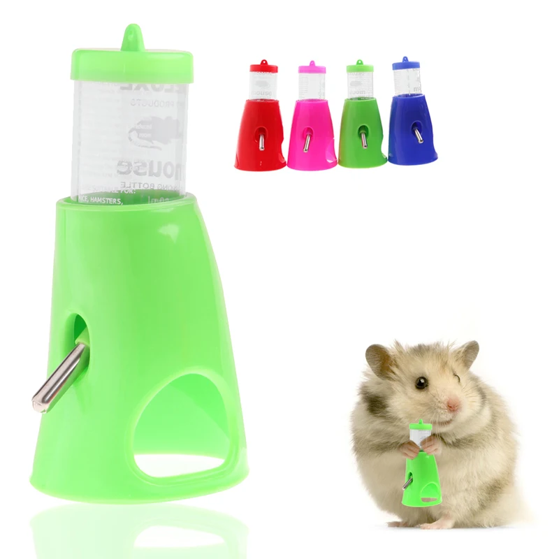 

2 in 1 Hamster Water Bottle Holder 80ML Dispenser With Base Hut Small Pet Nest -Y102