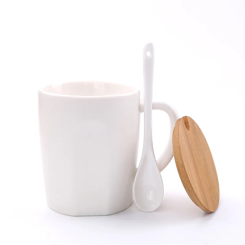 Simple Pure White Ceramic Mugs Covers Scoops (3)