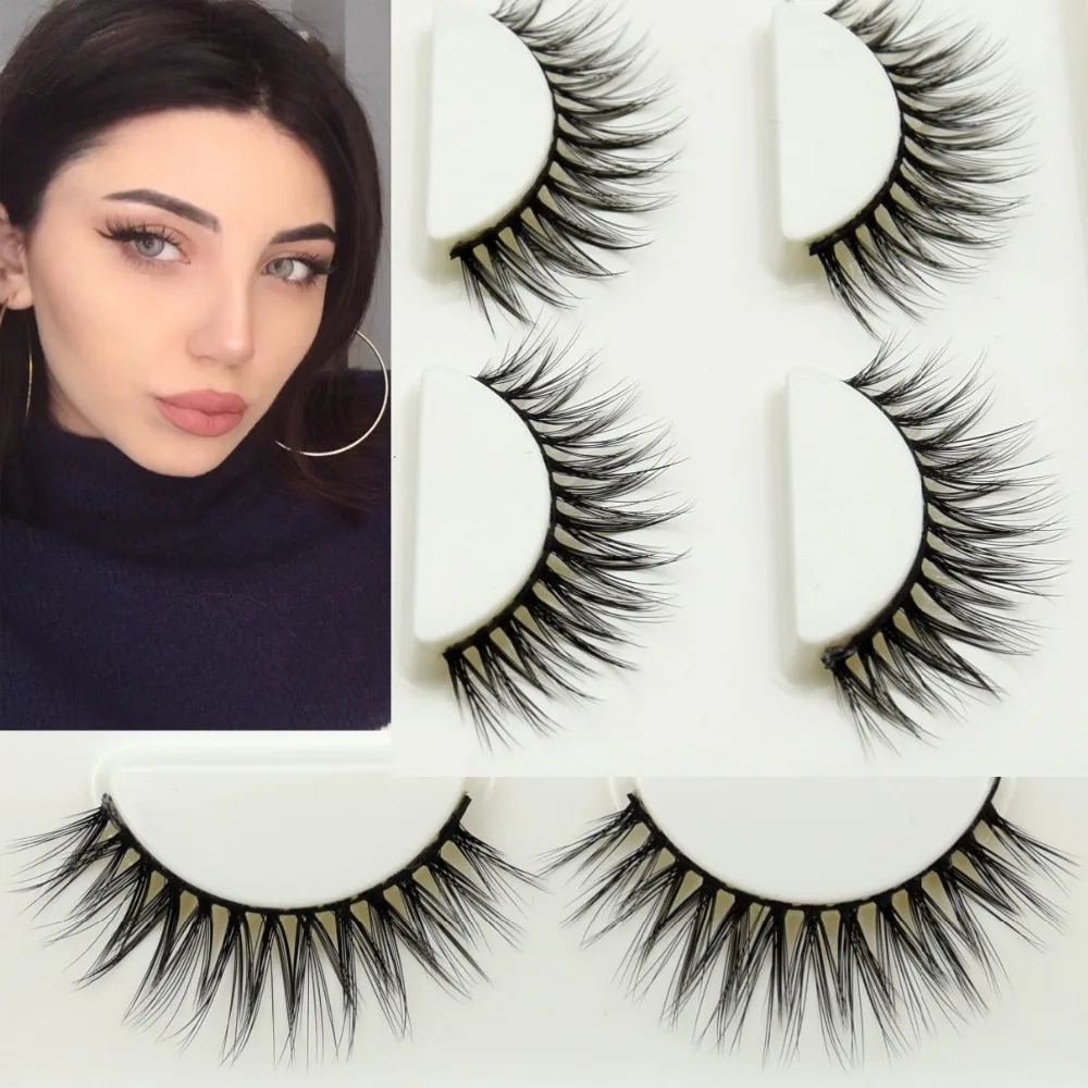 3 Pairs Eyelashes Crisscross False Eyelash Hand Made Faux Mink Lashes