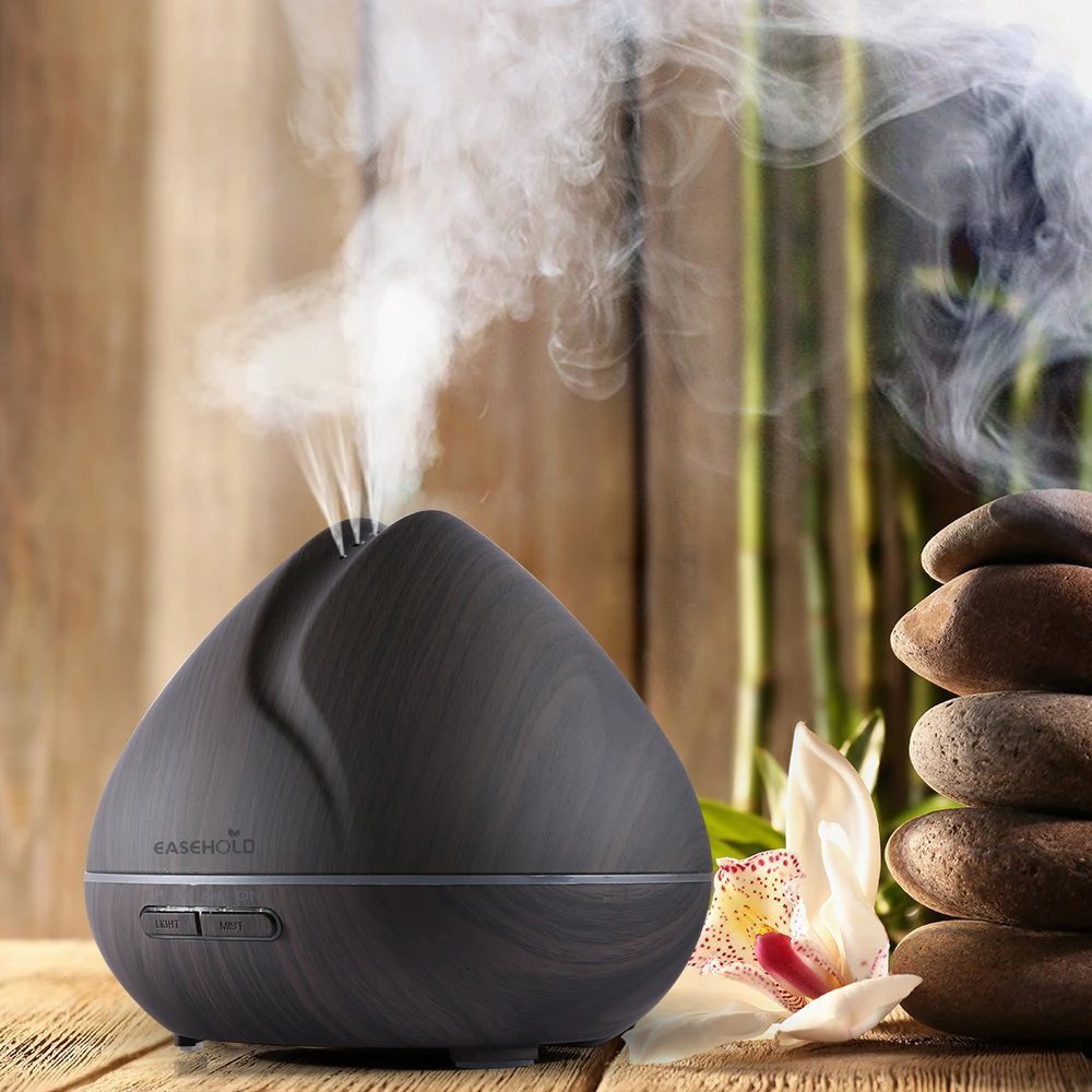 EASEHOLD 400ml Aroma Essential Oil Diffuser Ultrasonic Air Humidifier With Wood Grain 7Color Changing LED Lights