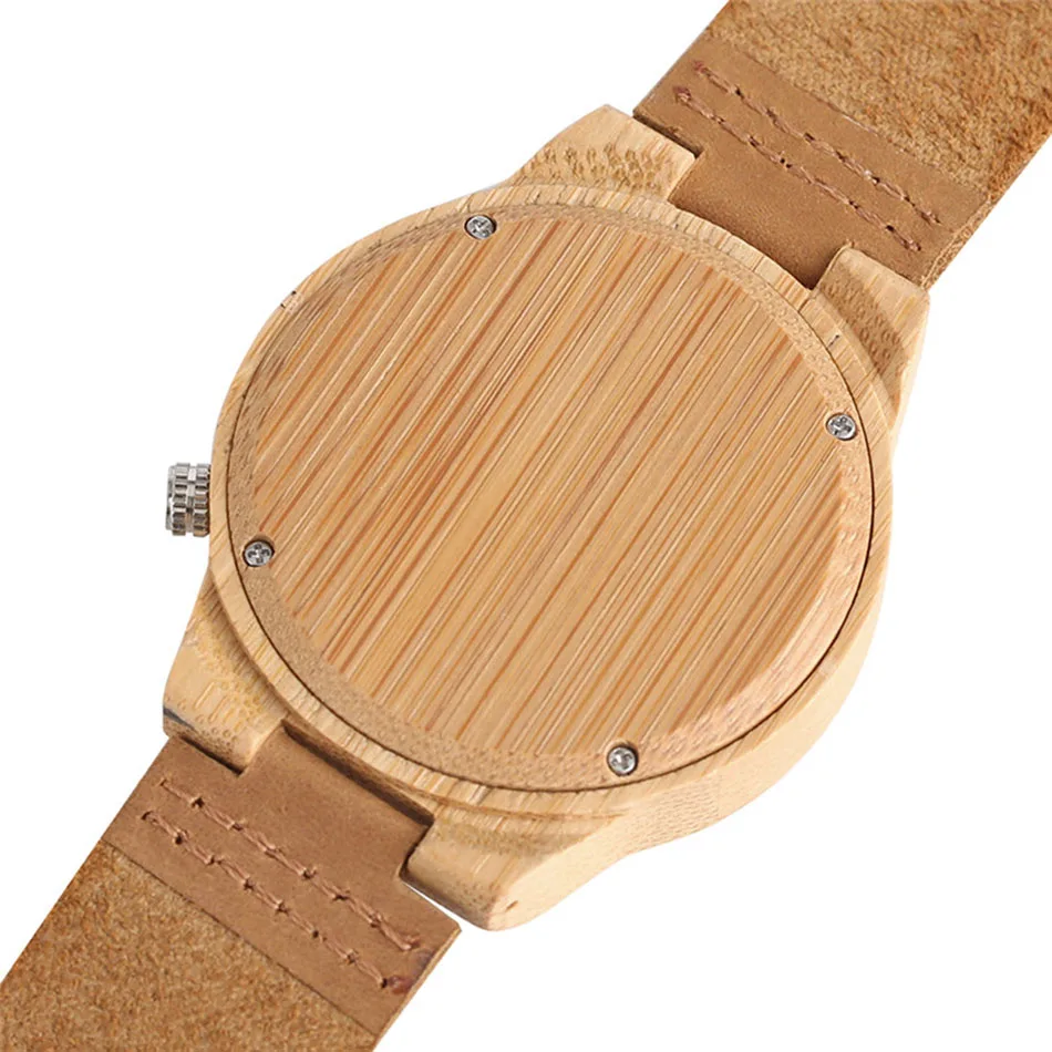 Men Bamboo Wooden Minimalist Watch Trendy New Arrival Nature Luxury Handmade Genuine Leather Band Quartz Reloj de madera 4