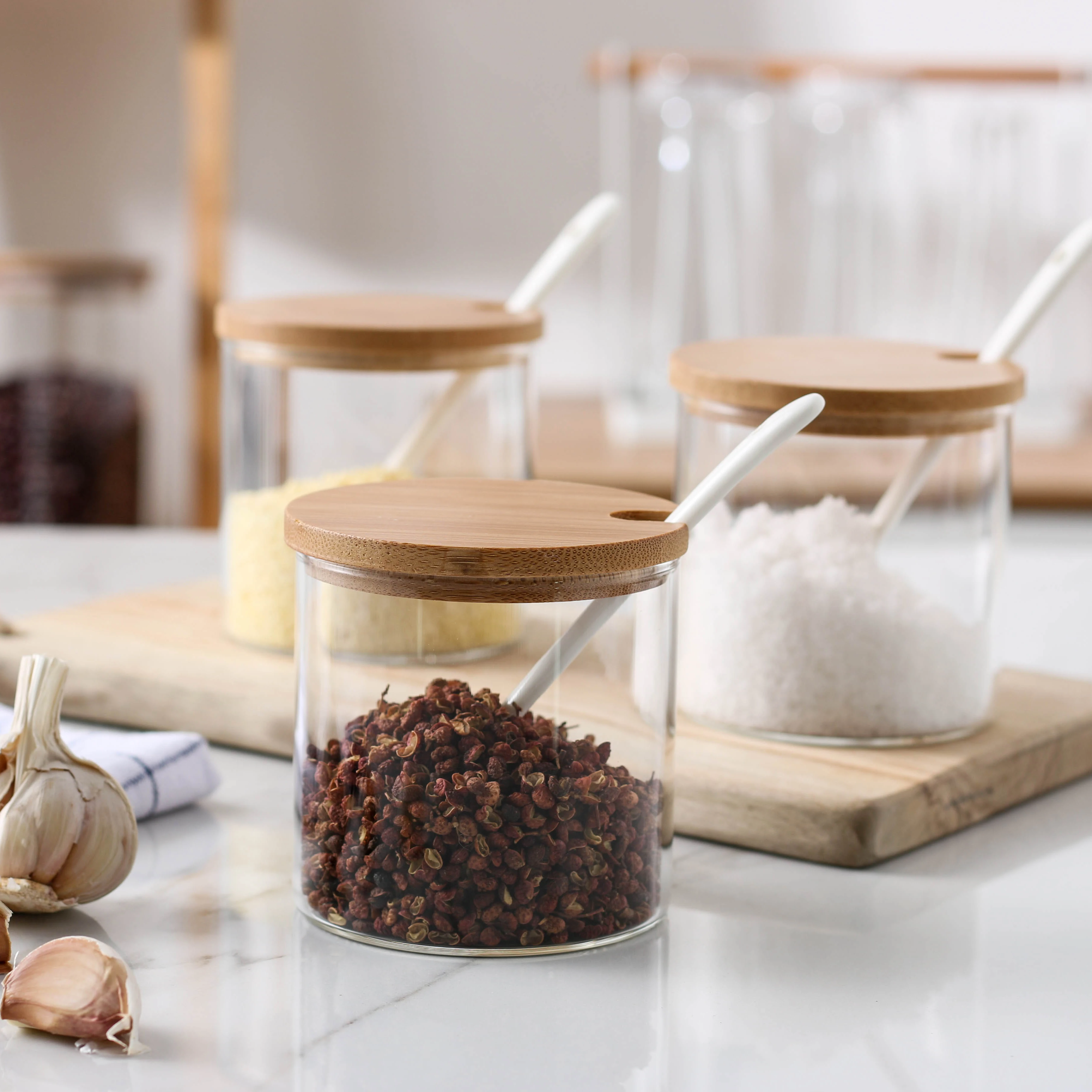 

Kitchen Glass Spice Pot Seasoning Bottle With Spoon Kitchen Spice Storage Jars Transparent Salt Sugar Vinegar