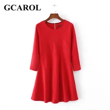 GCAROL 2017 Женщин Корейской Линии Трикотажные Dress Плиссированные Дизайн Запястье Рукав Красный Basic Dress Ранняя Весна Лето Dress For Ladies