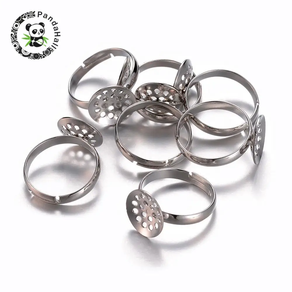 

brass sieve ring bases, lead free, cadmium free and nickel free, adjustable, Metal color, size: ring: 17mm inner diameter;
