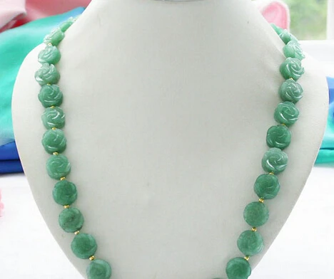 

ddh002882 14mm Hand-carved flower green jade bead necklace 28% Discount
