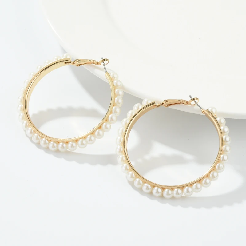 

Simulated Pearl Hoop Earrings 2019 New Fashion Circle Round Statement Earrings