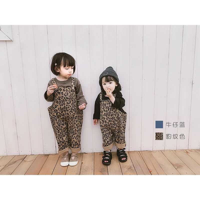 

2019 Spring New Children Fashion Soft Comfortable Big Pocket Leopard Denim Pants Baby Boys Girls Pants