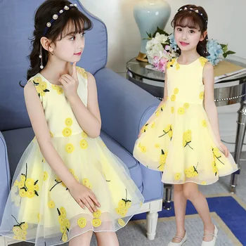 

2018 Summer Style Flower Girls Dress Toddlers Teen Children Princess Clothing Fashion Kids Party Clothes Sleeveless Dresses