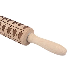 Деревянная Скалка из бука, тиснение, выпечка, печенье, лапша, торт, тесто, Рождественская елка, ролик XB 66