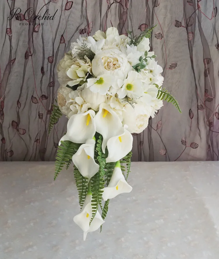 Орхидея водопад Свадебные цветы Свадебный букет для невесты Ramo De Novia Искусственный Пион Букет калл ручной работы 2019