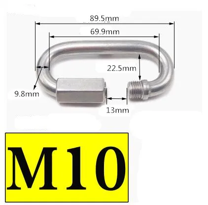 Безопасная Пряжка из нержавеющей стали с гайкой, карабин, крючок, застежка, карабин, брелок для ключей, кольцо для альпинизма, похода, аксессуары - Цвет: M10