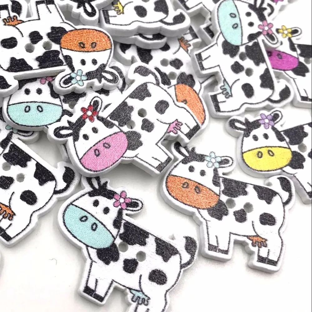 

50pcs Mix Animals Cows kid's/ Baby Wood Button DIY Craft Sewing WB419