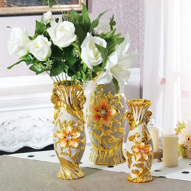 

manual gift flower ceramic furnishing articles Household place vase European fashion electroplating gold handicrafts