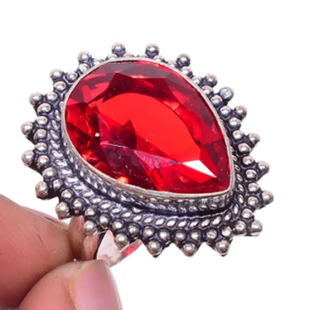 

Garnets Ring Silver Overlay over Copper, USA Size 7.75 , R4665