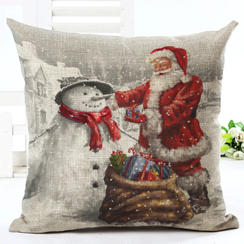 

Christmas Decoration Cushion Cover Dogs and Cats Pillow Cute Throw Pillows Cotton Linen Tree Santa Claus New Year Gift 45x45cm