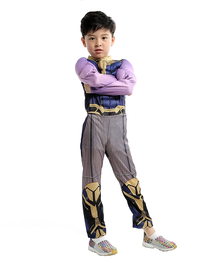 Deluxe Children Kids Avengers Endgame Thanos Cosplay Costume Bodysuit Superhero Halloween Party Child Boys Girls Muscle Jumpsuit